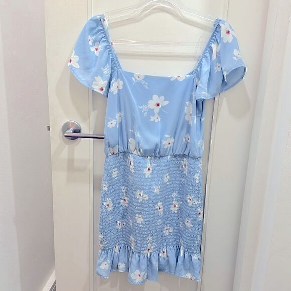 NWOT- ROWA Blue Flower Dress Size Small Stretchy - Picture 1 of 10